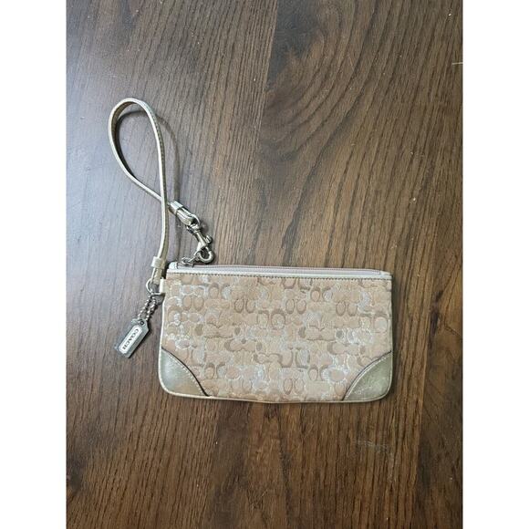 VTG 2012 Coach Mini Gold Silver Metallic Signature Wristlet Wallet EUC - Picture 1 of 16